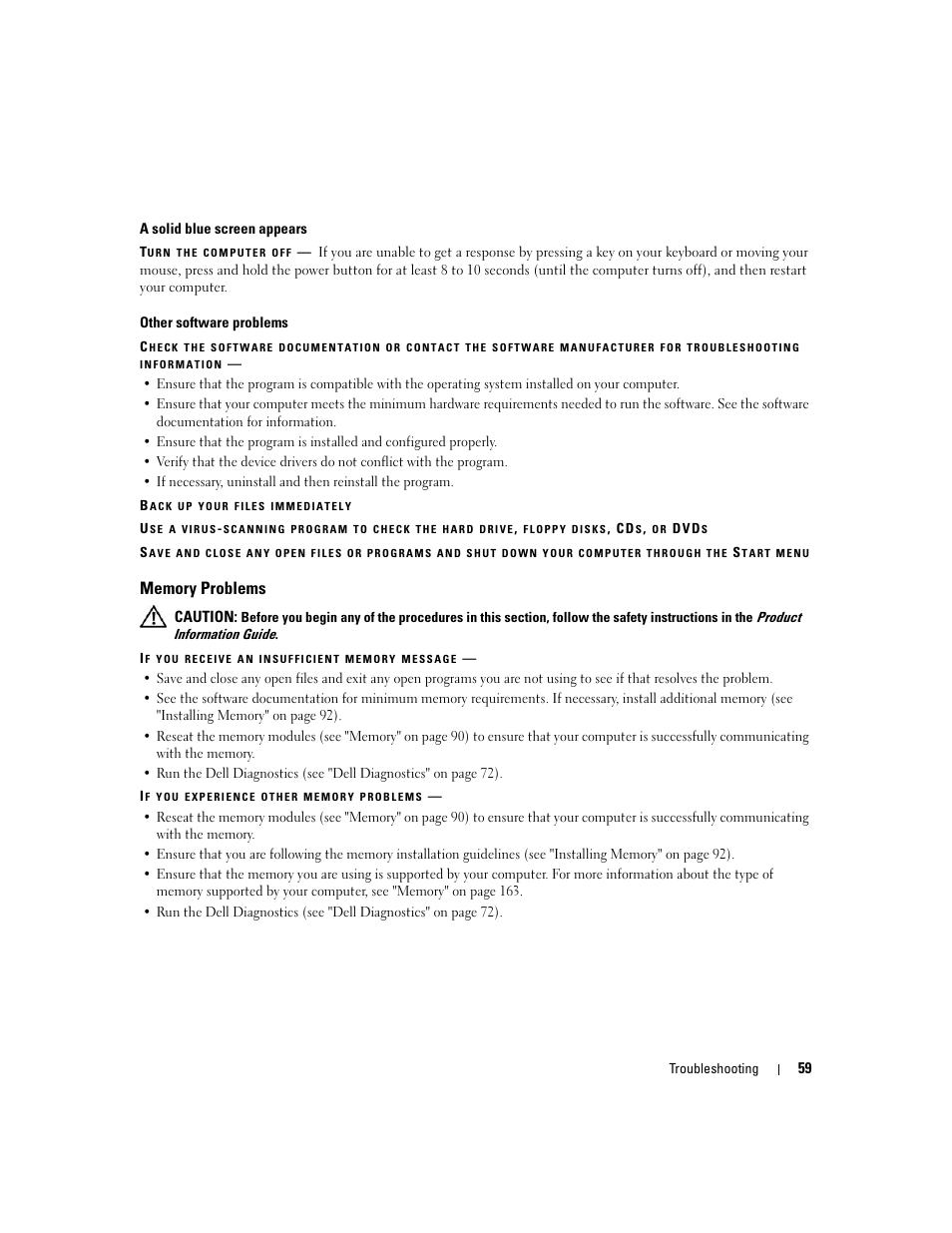 Memory problems | Dell XPS 720 H2C (Mid 2007) User Manual | Page 59 / 220