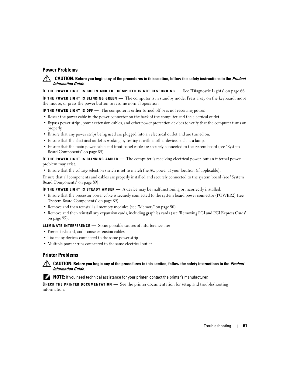 Power problems, Printer problems | Dell XPS 720 H2C (Mid 2007) User Manual | Page 61 / 220