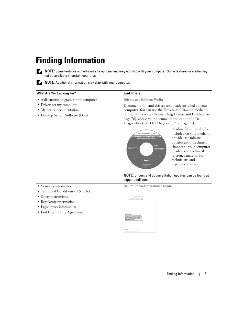 Finding information | Dell XPS 720 H2C (Mid 2007) User Manual | Page 9 / 220