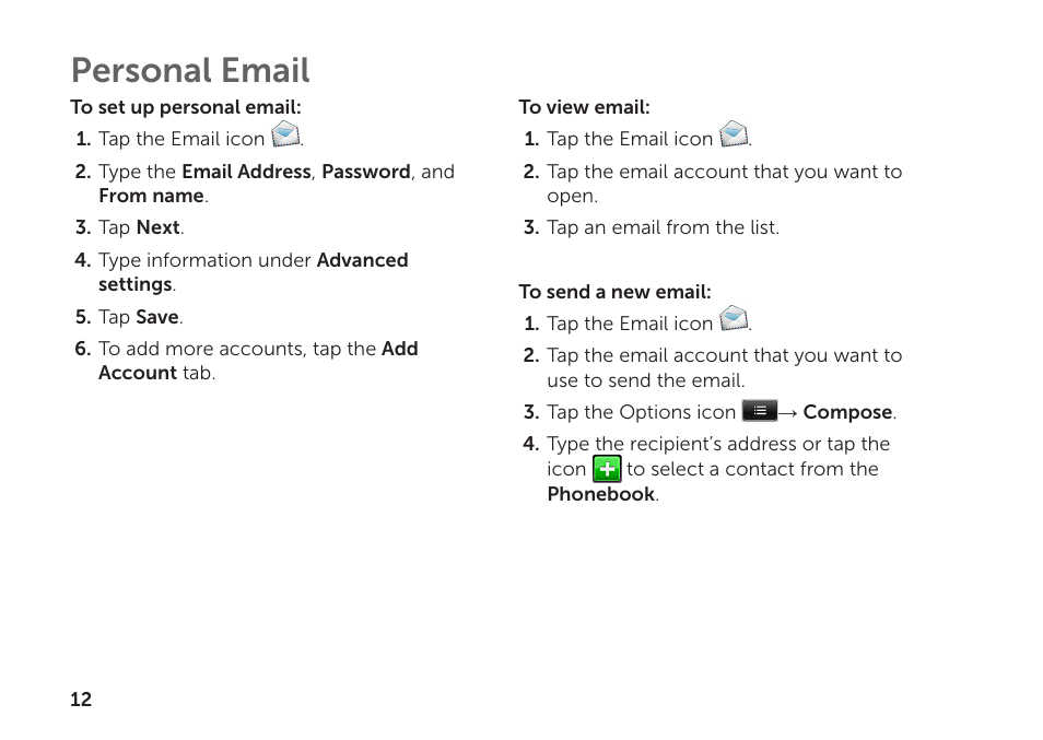 Personal email | Dell Aero Mobile User Manual | Page 12 / 20