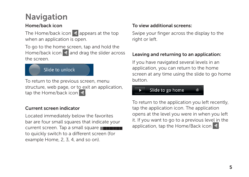 Navigation | Dell Aero Mobile User Manual | Page 5 / 20