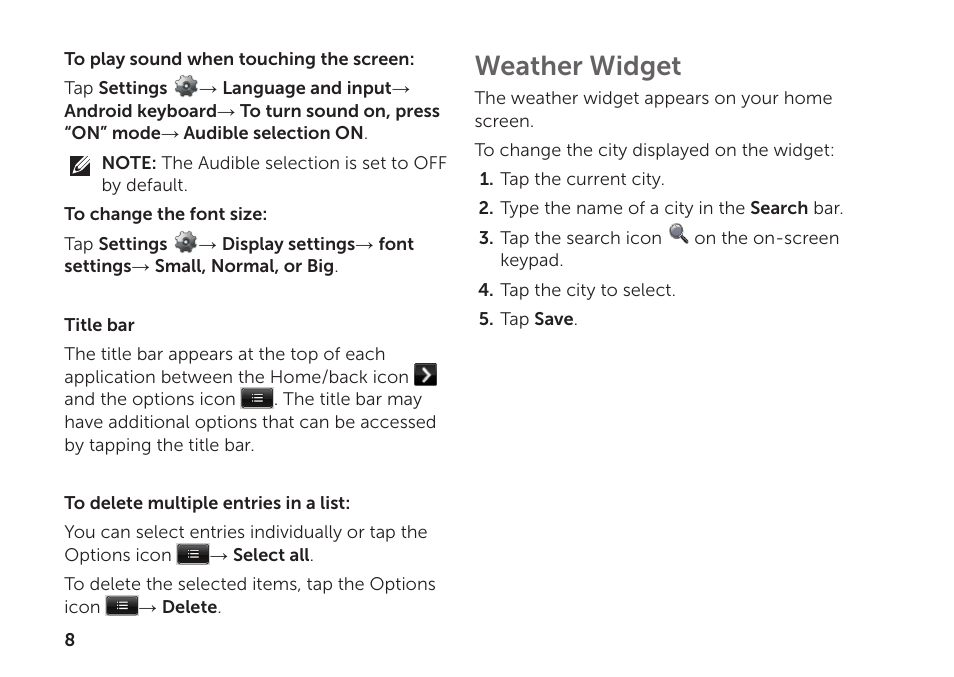 Weather widget | Dell Aero Mobile User Manual | Page 8 / 20