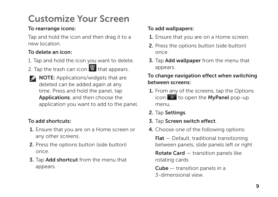 Customize your screen | Dell Aero Mobile User Manual | Page 9 / 20