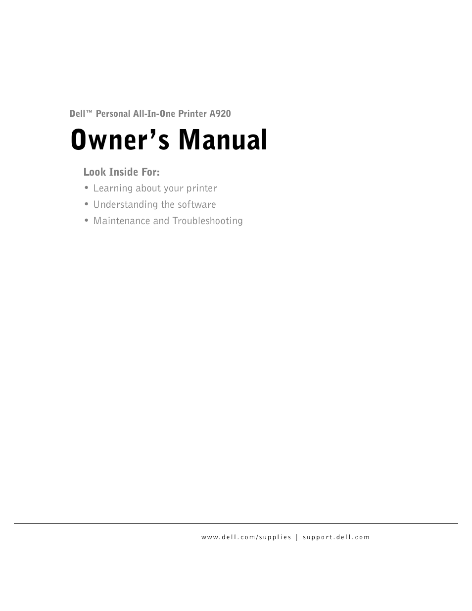 Dell A920 All In One Personal Printer User Manual | 83 pages