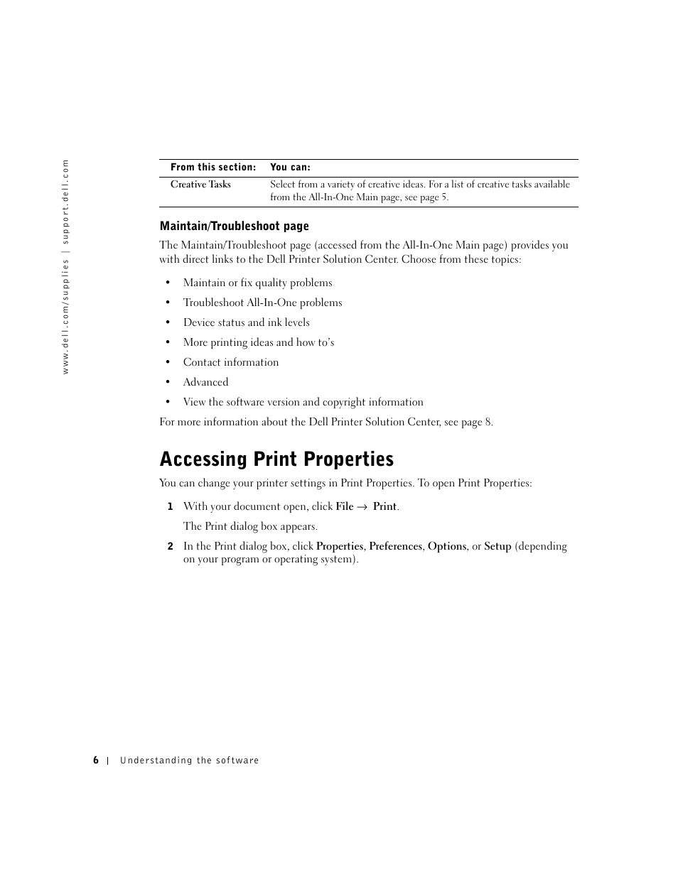 Accessing print properties | Dell A920 All In One Personal Printer User Manual | Page 16 / 83