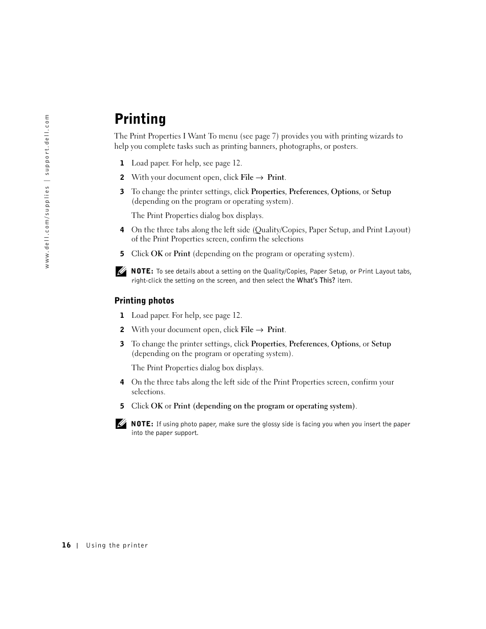 Printing, Printing photos | Dell A920 All In One Personal Printer User Manual | Page 26 / 83