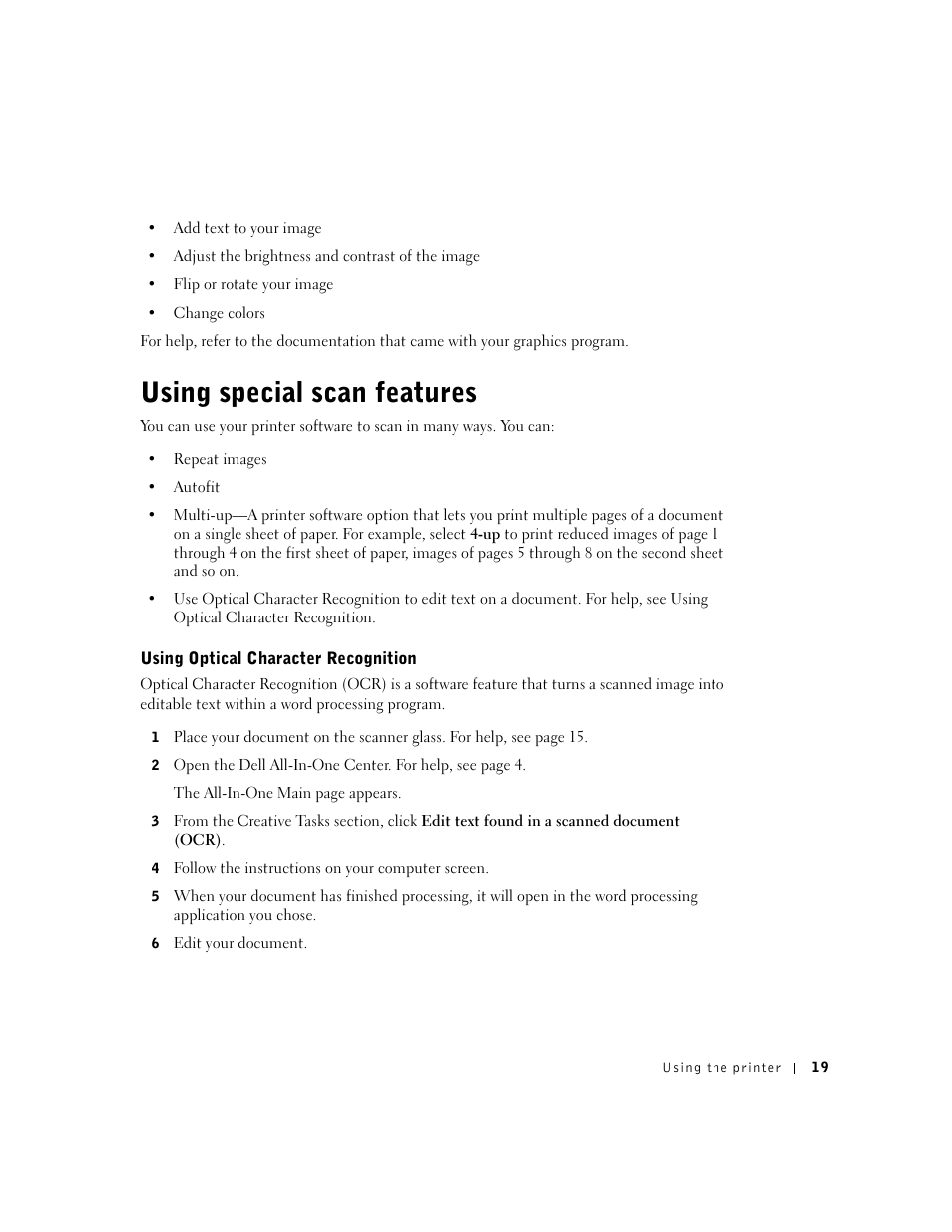 Using special scan features, Using optical character recognition | Dell A920 All In One Personal Printer User Manual | Page 29 / 83