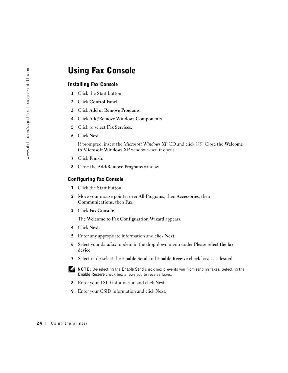 Using fax console, Installing fax console, Configuring fax console | Dell A920 All In One Personal Printer User Manual | Page 34 / 83