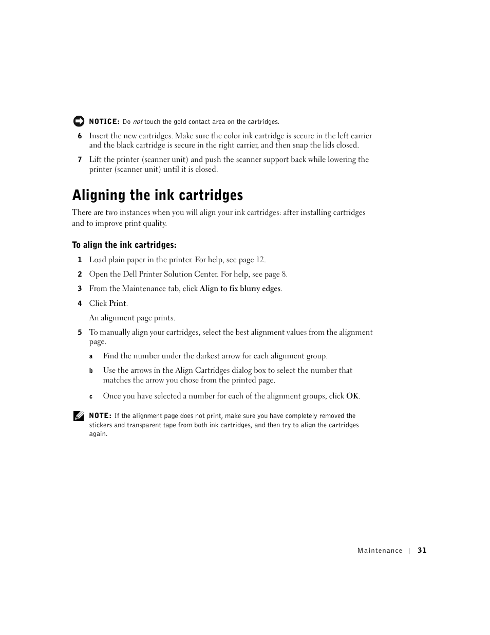 Aligning the ink cartridges | Dell A920 All In One Personal Printer User Manual | Page 41 / 83