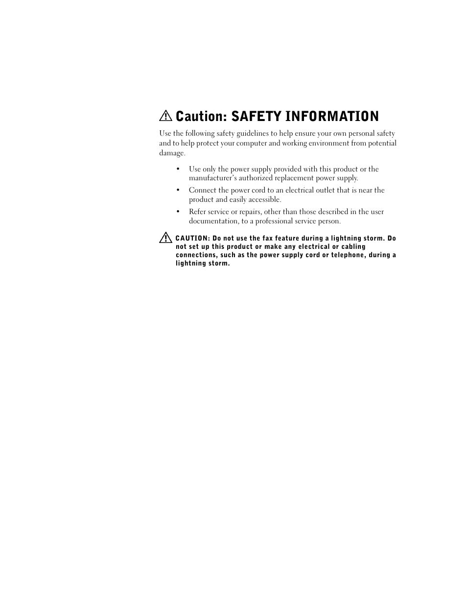 Caution: safety information | Dell A920 All In One Personal Printer User Manual | Page 6 / 83