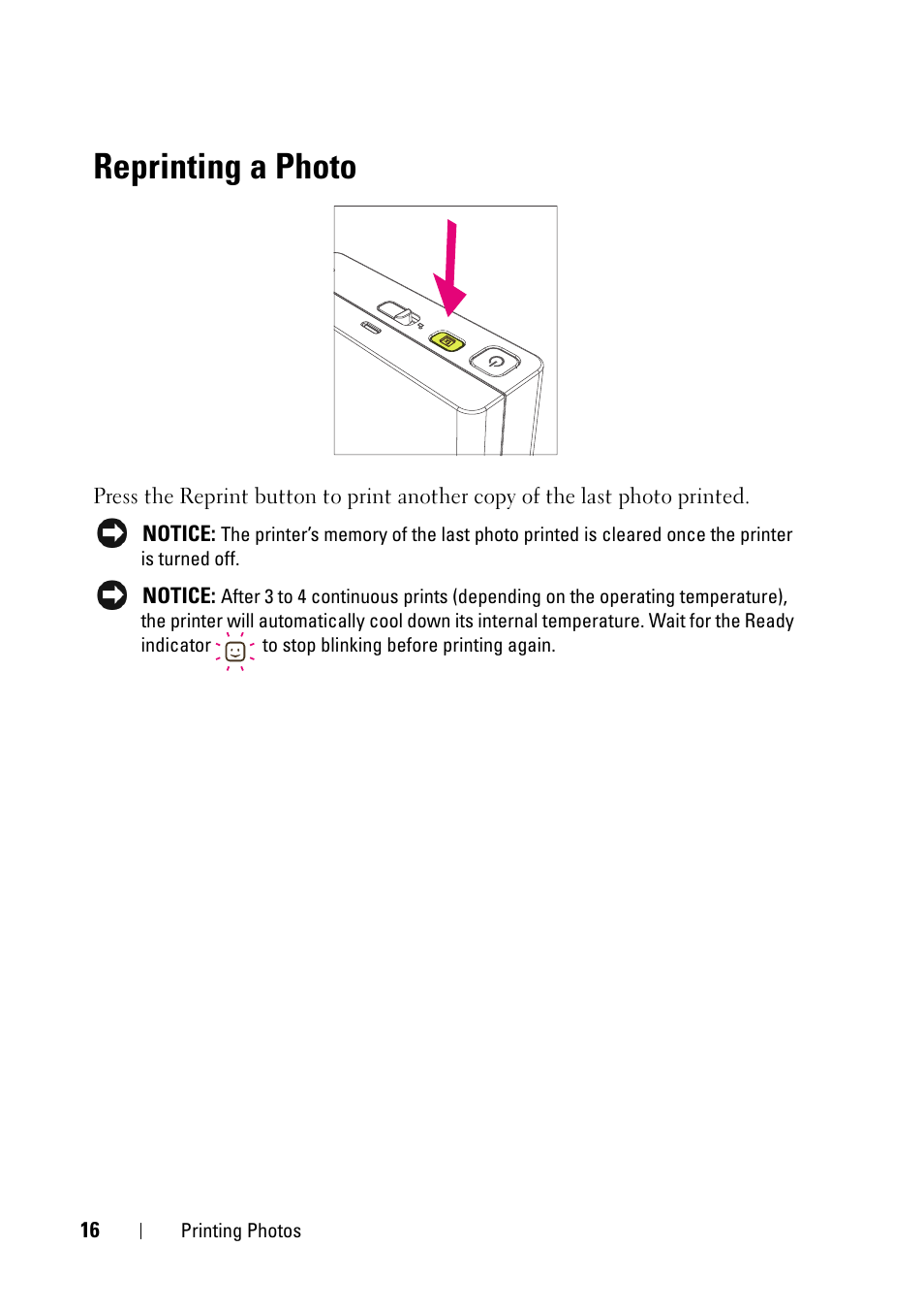 Reprinting a photo | Dell Ink-Free Printer PZ310 User Manual | Page 16 / 22