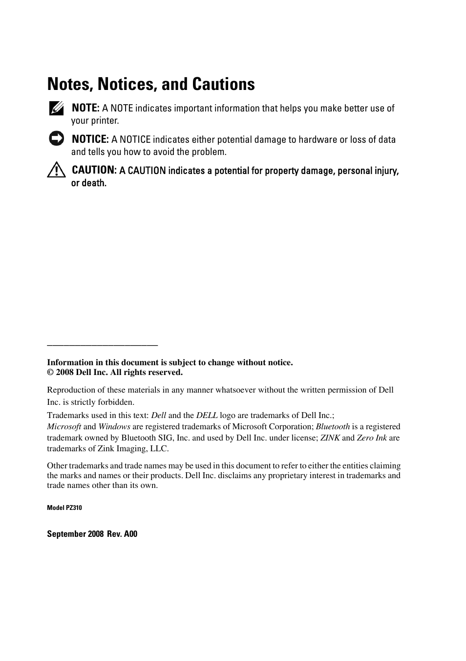 Dell Ink-Free Printer PZ310 User Manual | Page 2 / 22