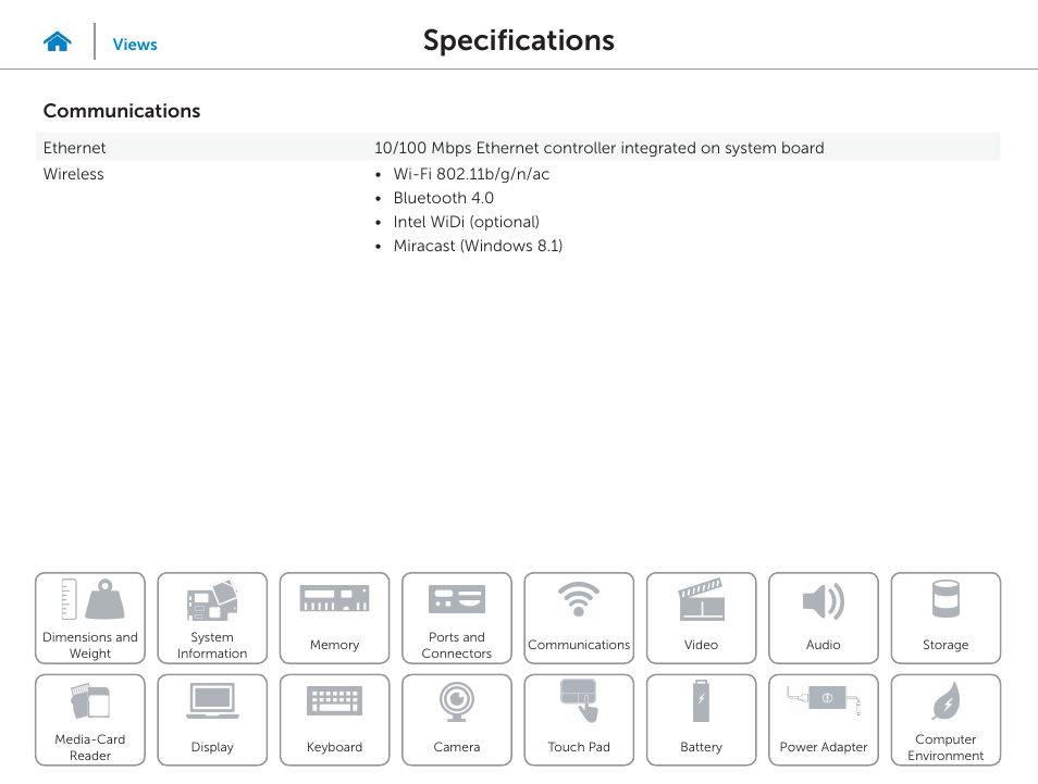 Communications, Specifications | Dell Inspiron 15 (5543, Early 2015) User Manual | Page 11 / 22