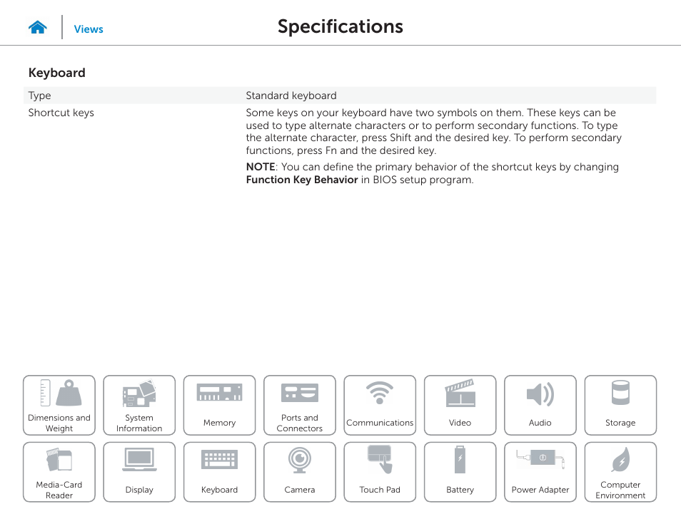 Keyboard, Specifications | Dell Inspiron 15 (5543, Early 2015) User Manual | Page 17 / 22