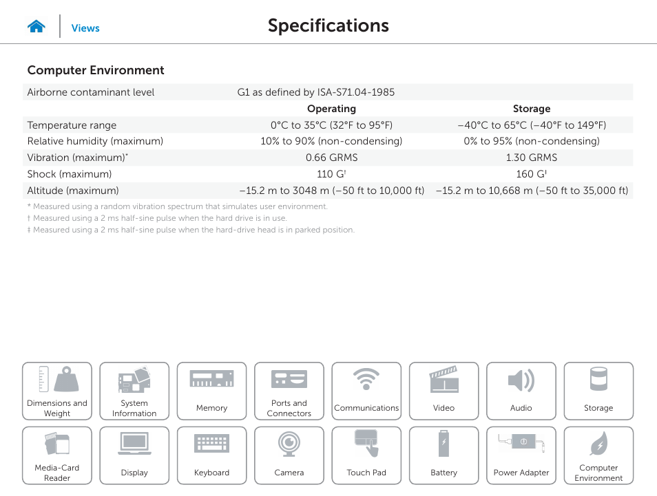 Computer, Environment, Specifications | Computer environment | Dell Inspiron 15 (5543, Early 2015) User Manual | Page 22 / 22