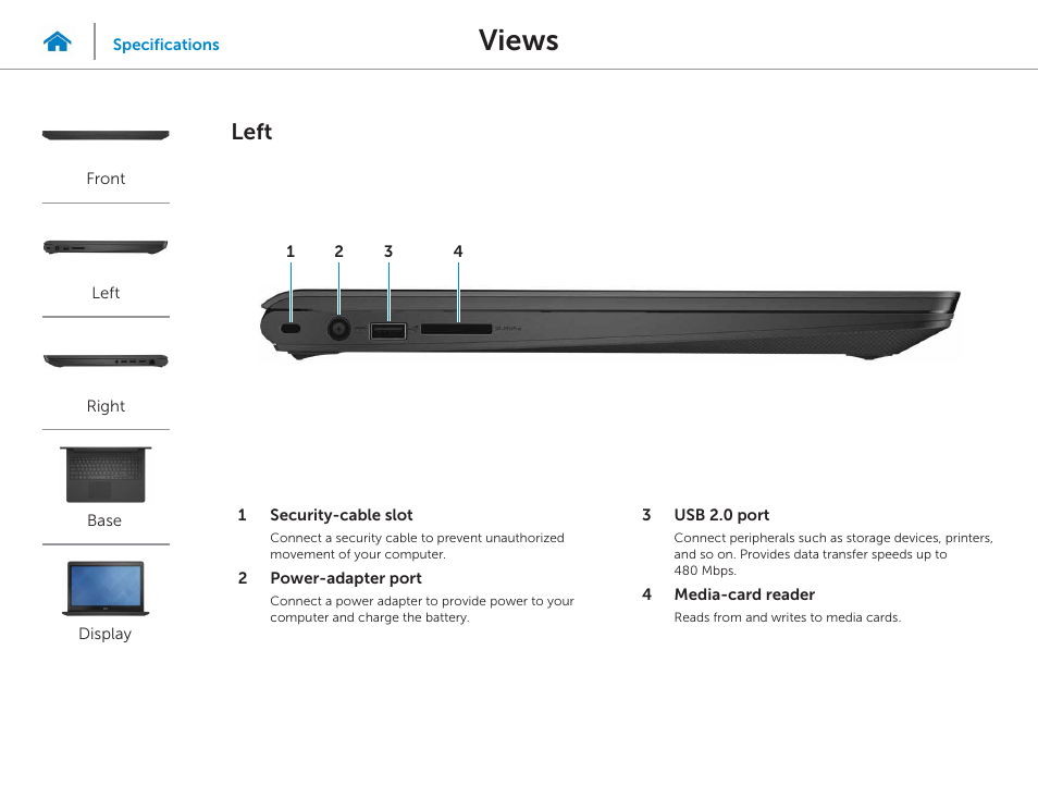 Left, Views | Dell Inspiron 15 (5543, Early 2015) User Manual | Page 3 / 22