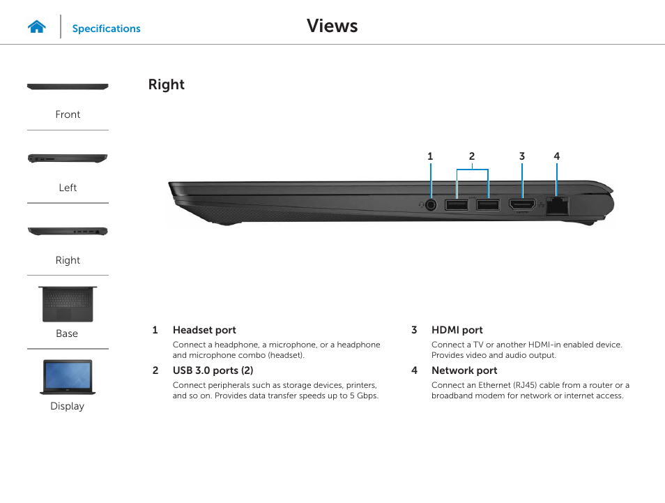 Right, Views | Dell Inspiron 15 (5543, Early 2015) User Manual | Page 4 / 22