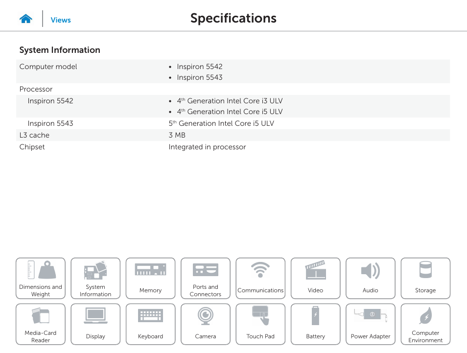 System, Information, Specifications | System information | Dell Inspiron 15 (5543, Early 2015) User Manual | Page 8 / 22
