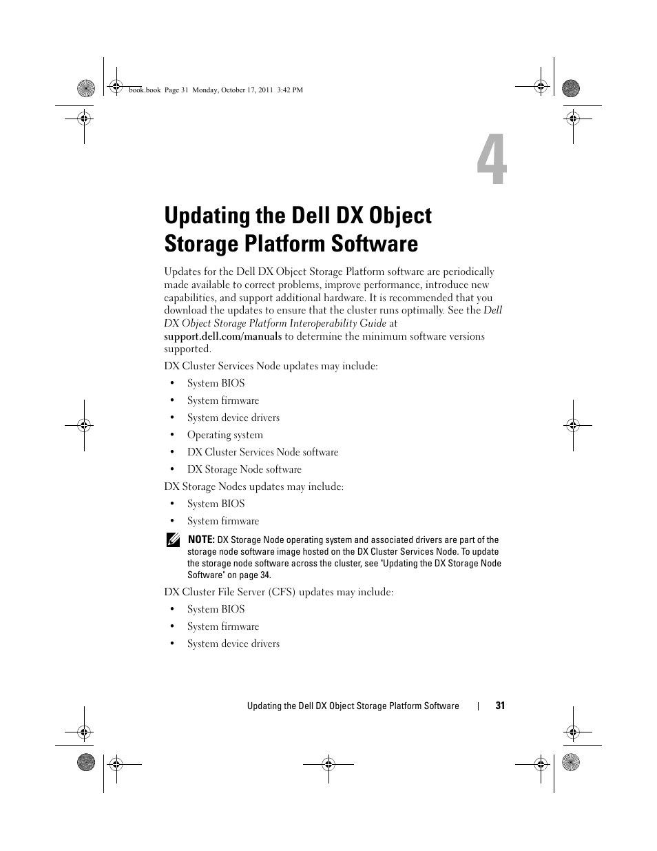 Updating the dell dx object, Storage platform software | Dell DX6000 User Manual | Page 29 / 50