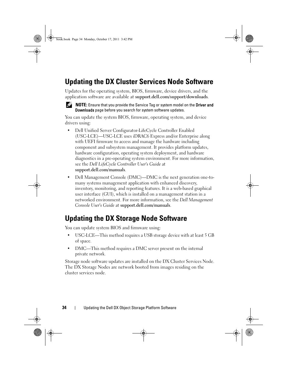 Updating the dx cluster services node software, Updating the dx storage node software | Dell DX6000 User Manual | Page 32 / 50