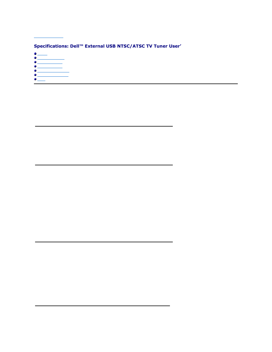 General, Rf (tv) specifications, Video specifications | Audio specifications, Mechanical specifications | Dell TV Tuner RATSC User Manual | Page 10 / 13
