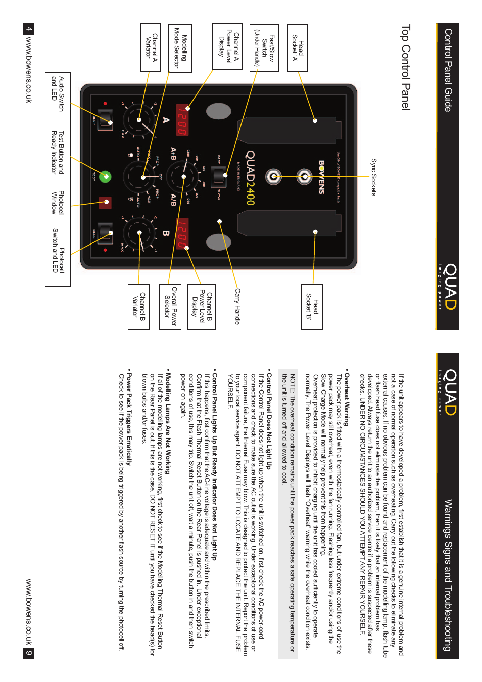 Top control panel | Bowens QUAD BW-7620 User Manual | Page 4 / 6