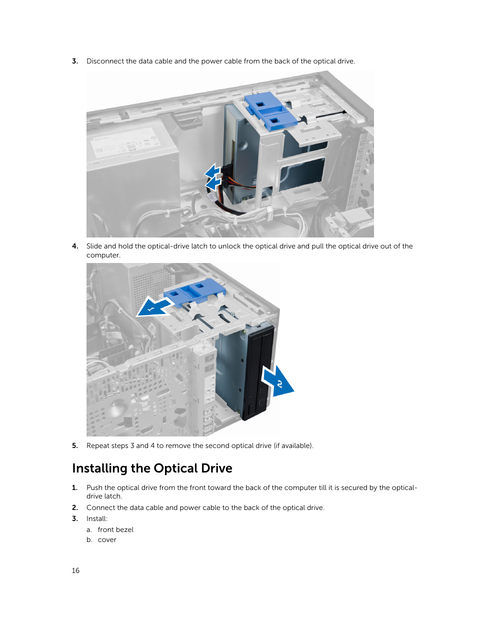 Installing the optical drive | Dell OptiPlex 7020 (Mid 2014) User Manual | Page 16 / 54