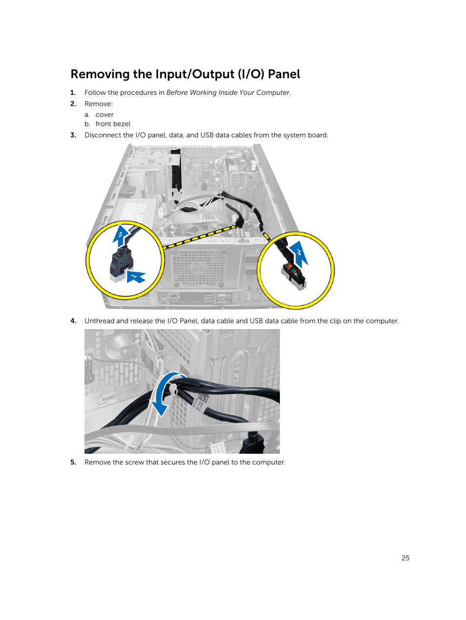 Removing the input/output (i/o) panel | Dell OptiPlex 7020 (Mid 2014) User Manual | Page 25 / 54