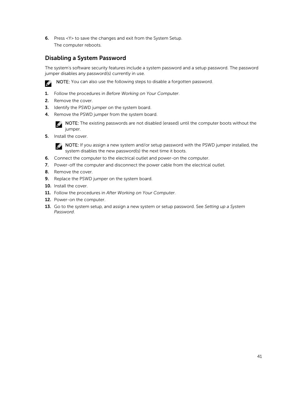 Disabling a system password | Dell OptiPlex 7020 (Mid 2014) User Manual | Page 41 / 54
