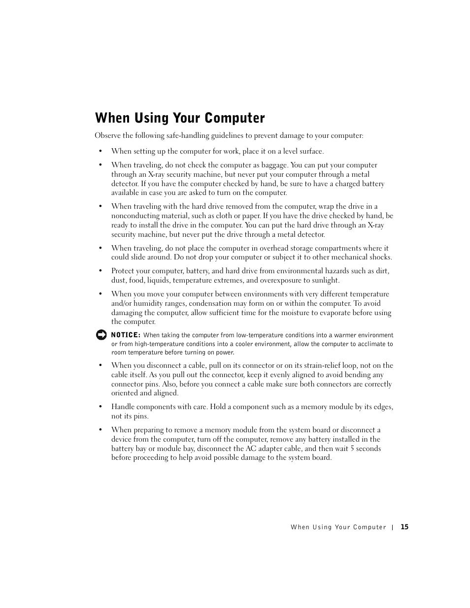 When using your computer | Dell Inspiron 8500 User Manual | Page 15 / 186