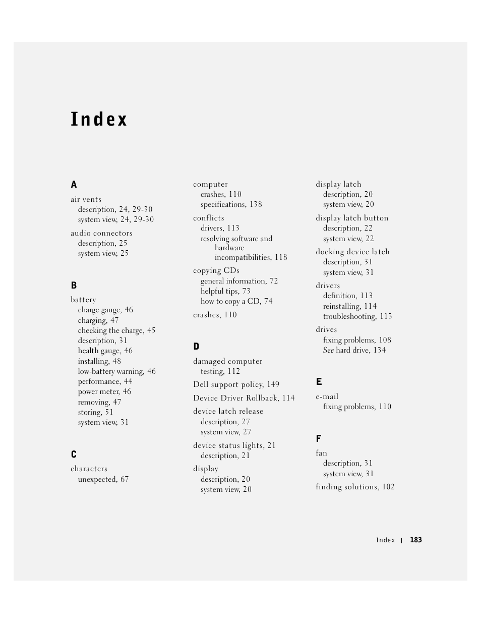 Index, I n d ex | Dell Inspiron 8500 User Manual | Page 183 / 186