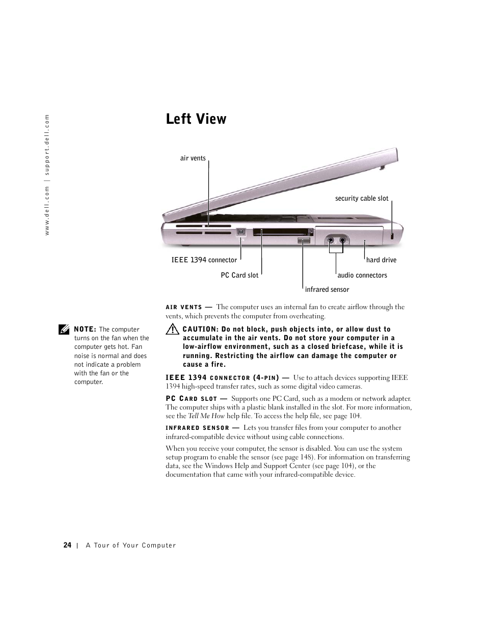 Left view | Dell Inspiron 8500 User Manual | Page 24 / 186