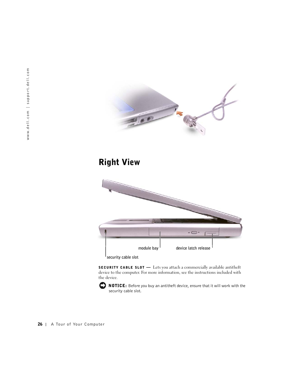 Right view | Dell Inspiron 8500 User Manual | Page 26 / 186
