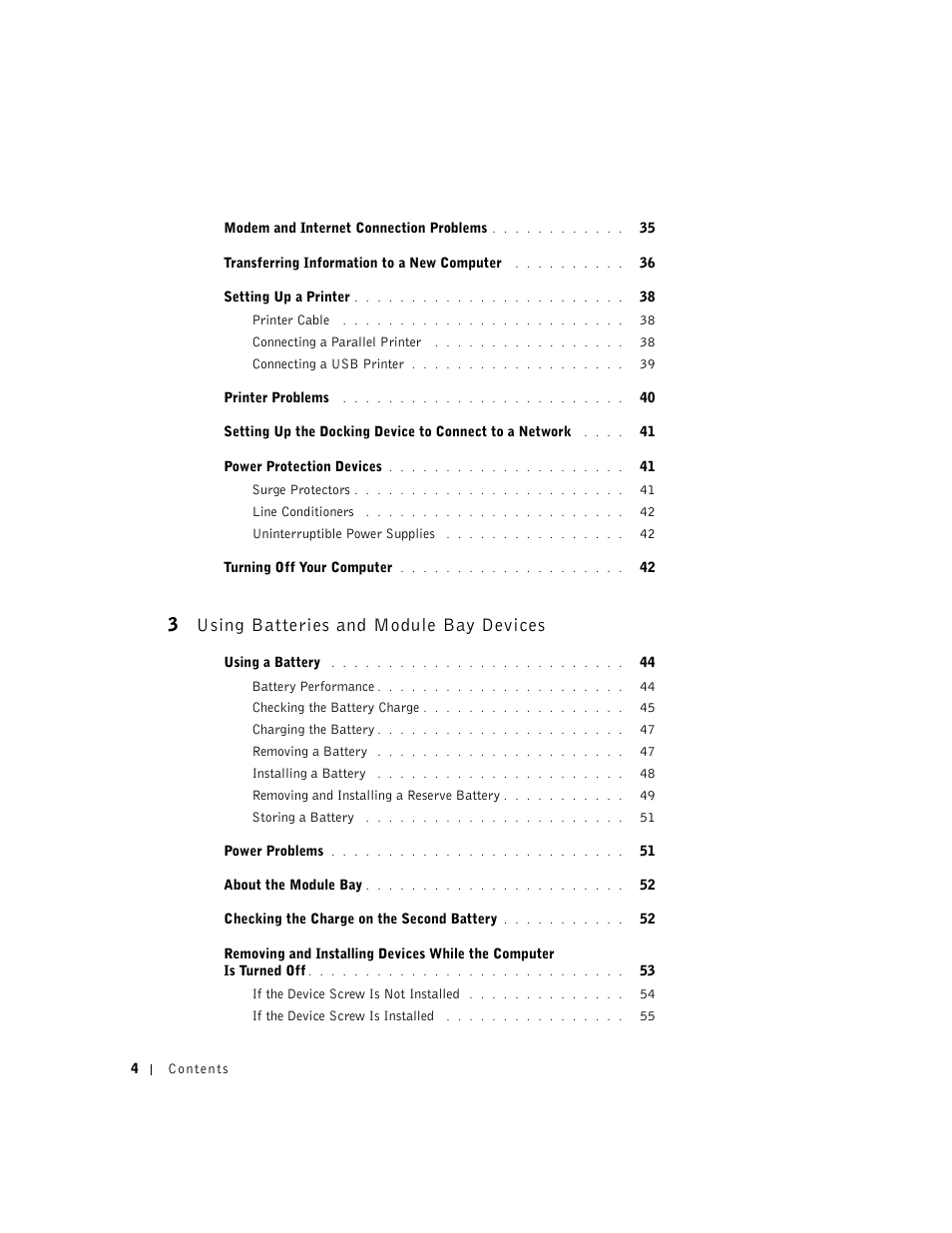 3 using batteries and module bay devices | Dell Inspiron 8500 User Manual | Page 4 / 186