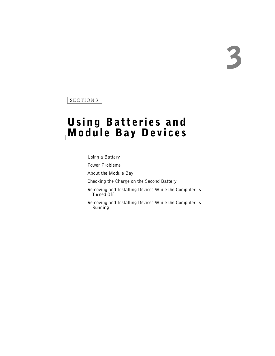 Using batteries and module bay devices, 3 using batteries and module bay devices | Dell Inspiron 8500 User Manual | Page 43 / 186