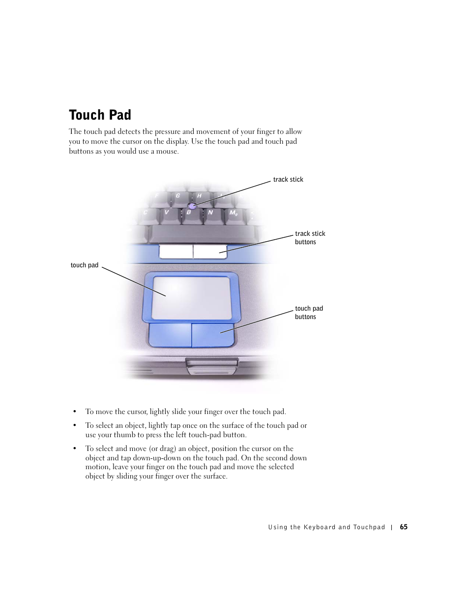 Touch pad | Dell Inspiron 8500 User Manual | Page 65 / 186