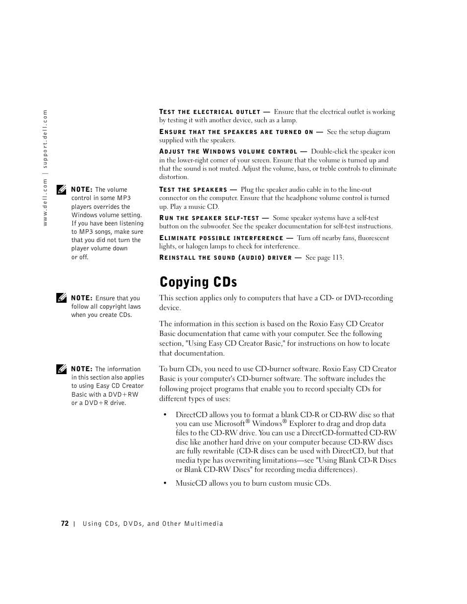 Copying cds | Dell Inspiron 8500 User Manual | Page 72 / 186