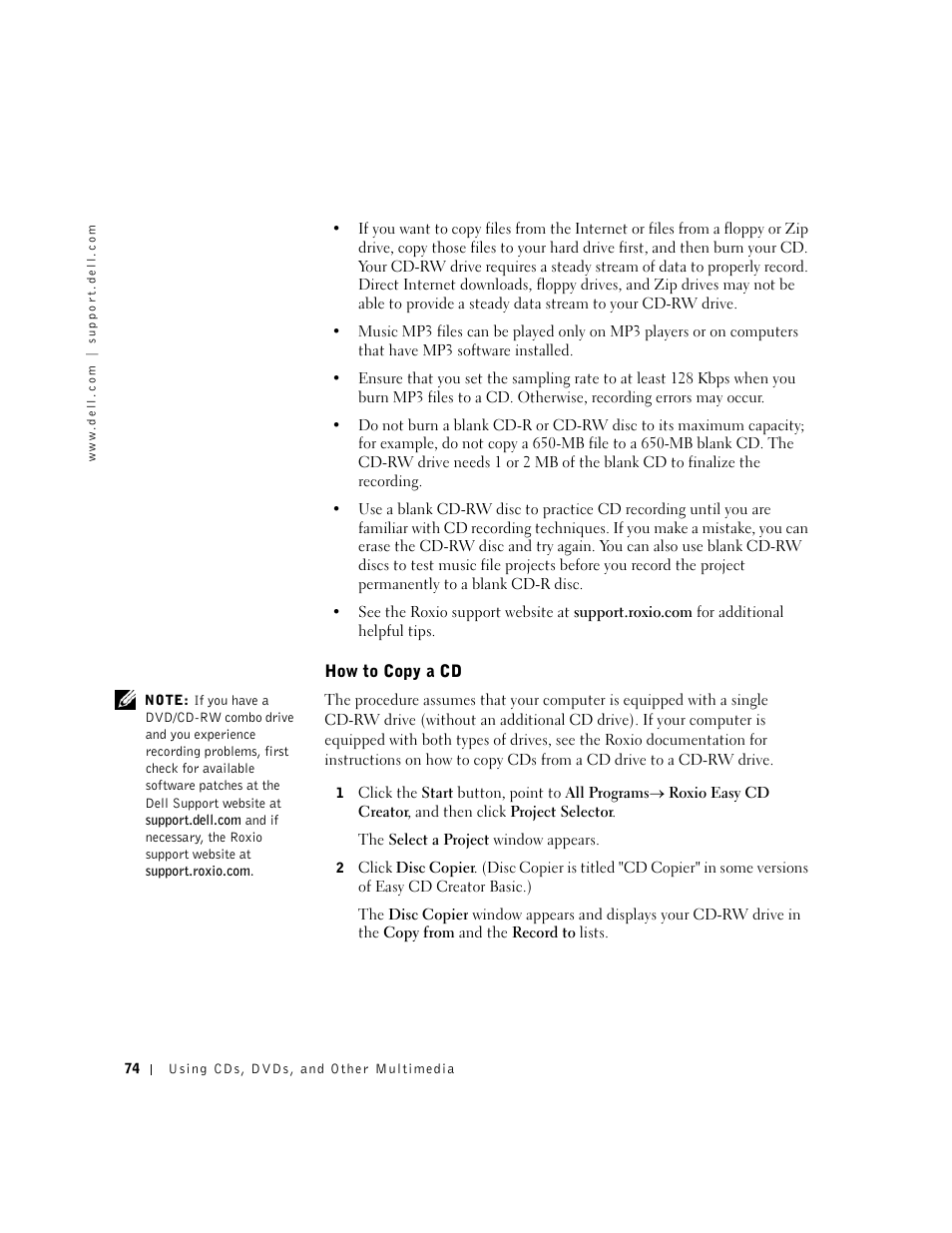 How to copy a cd | Dell Inspiron 8500 User Manual | Page 74 / 186