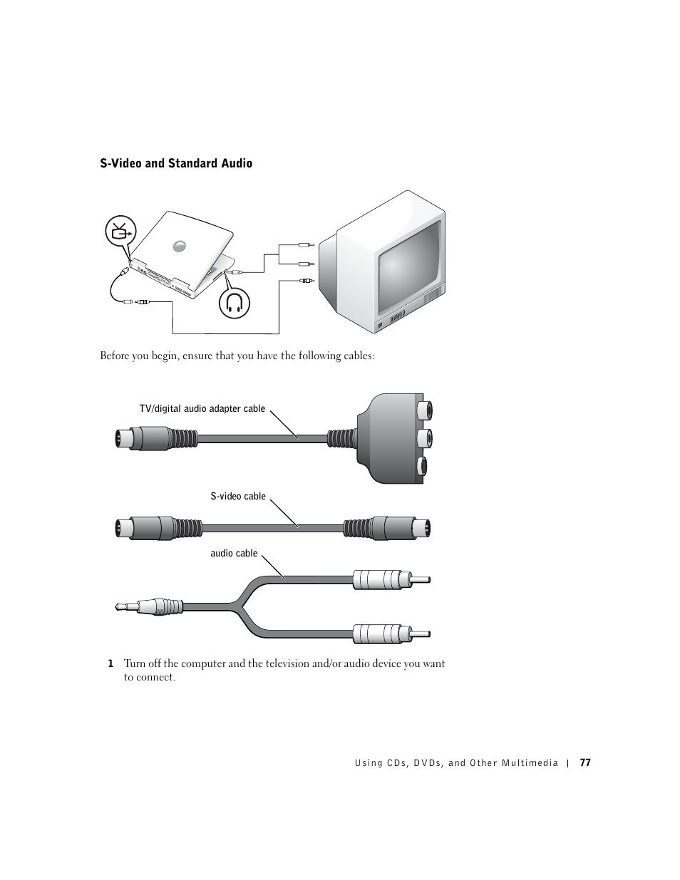 S-video and standard audio | Dell Inspiron 8500 User Manual | Page 77 / 186