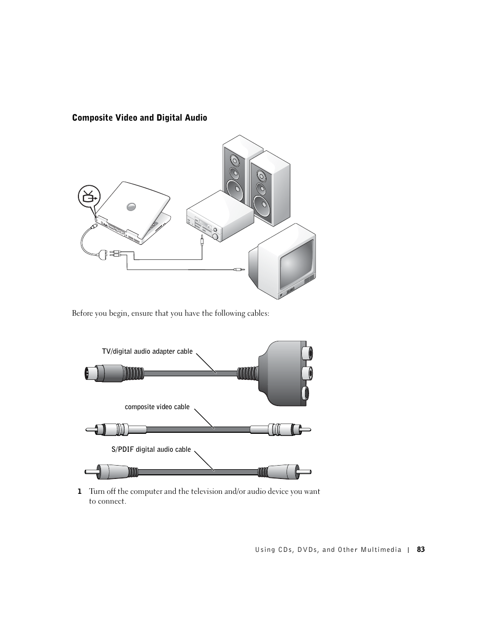 Composite video and digital audio | Dell Inspiron 8500 User Manual | Page 83 / 186