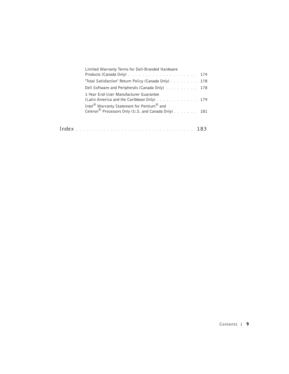 Index 183, Index | Dell Inspiron 8500 User Manual | Page 9 / 186