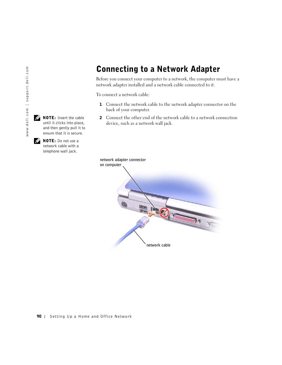 Connecting to a network adapter | Dell Inspiron 8500 User Manual | Page 90 / 186