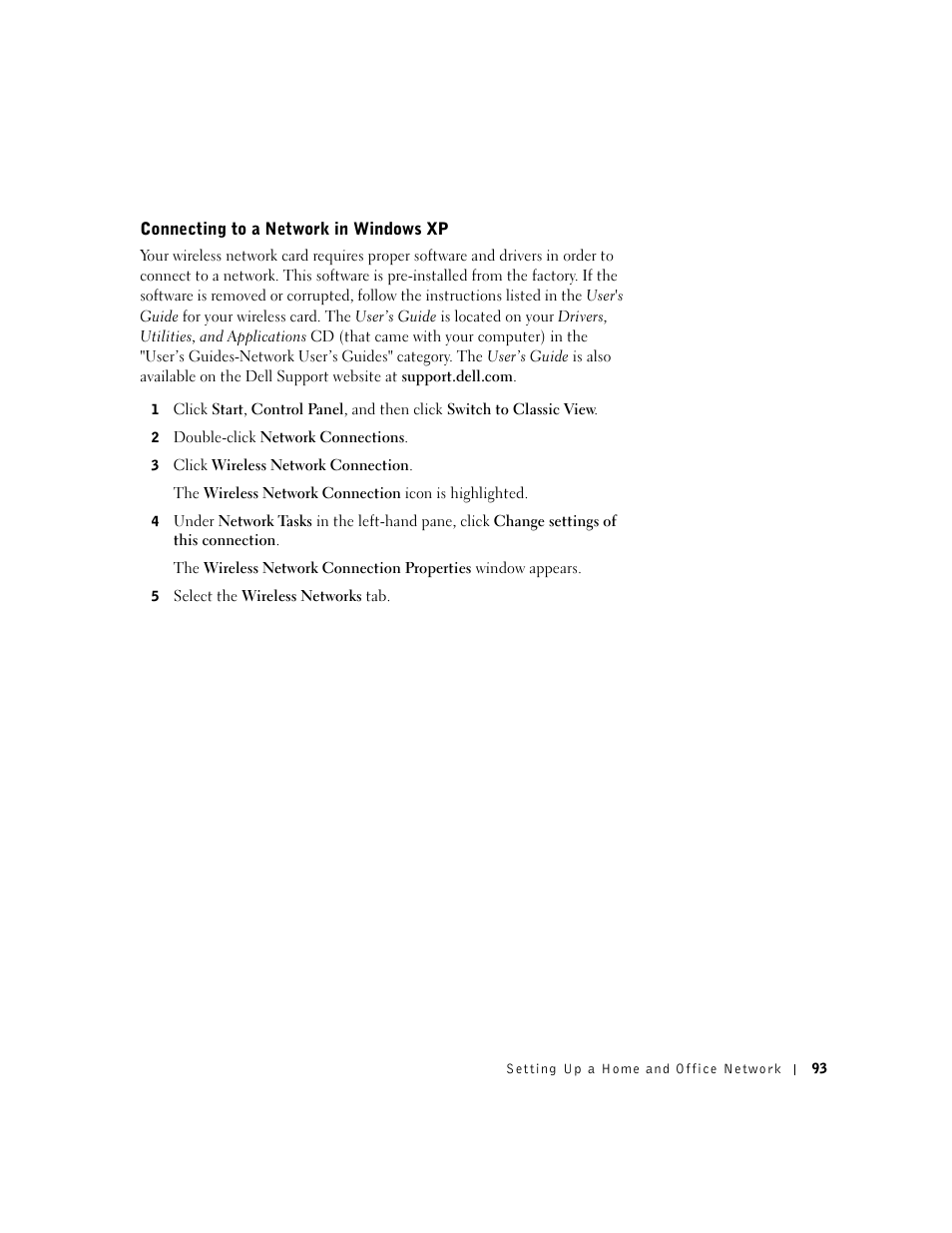 Connecting to a network in windows xp | Dell Inspiron 8500 User Manual | Page 93 / 186