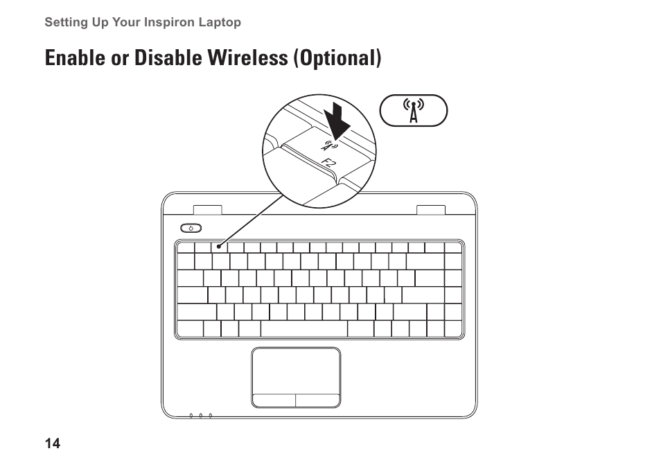 Enable or disable wireless (optional) | Dell Inspiron 14R (N4010, Early 2010) User Manual | Page 16 / 94