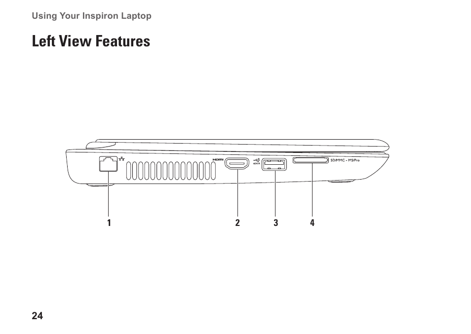 Left view features | Dell Inspiron 14R (N4010, Early 2010) User Manual | Page 26 / 94