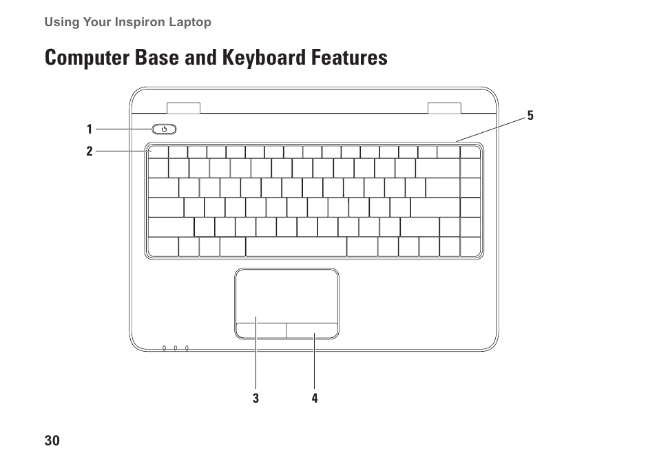 Computer base and keyboard features | Dell Inspiron 14R (N4010, Early 2010) User Manual | Page 32 / 94