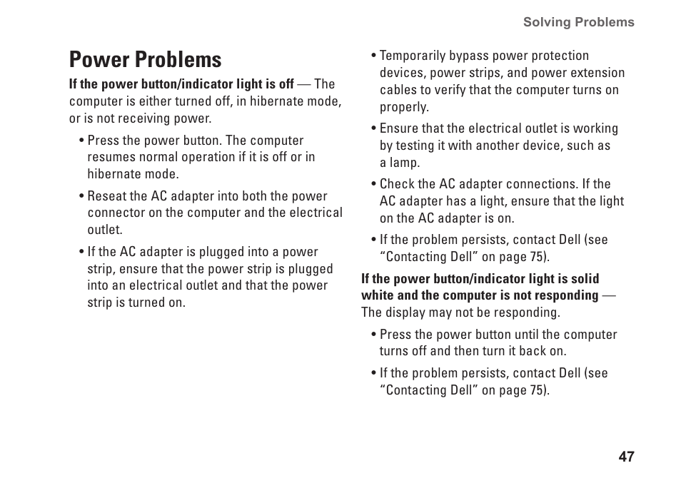 Power problems | Dell Inspiron 14R (N4010, Early 2010) User Manual | Page 49 / 94