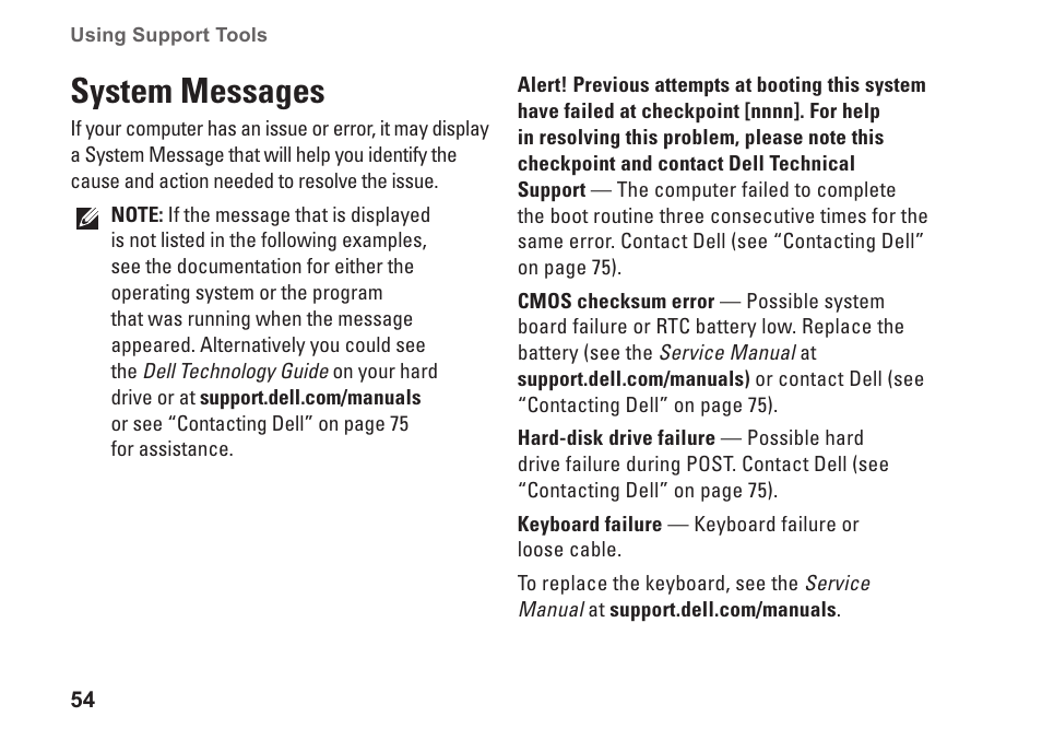 System messages | Dell Inspiron 14R (N4010, Early 2010) User Manual | Page 56 / 94