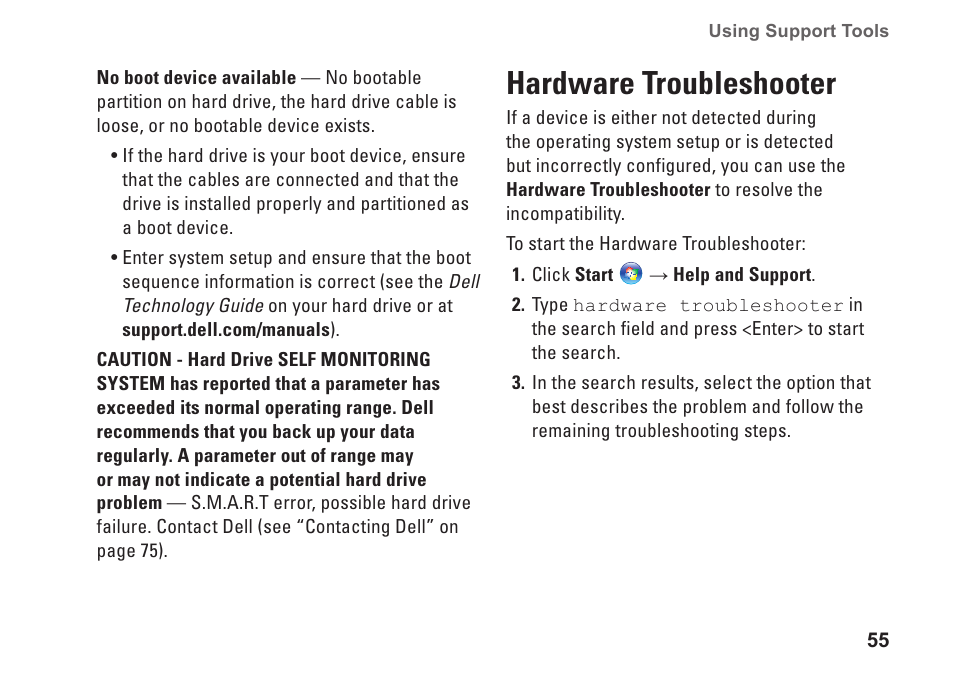 Hardware troubleshooter | Dell Inspiron 14R (N4010, Early 2010) User Manual | Page 57 / 94