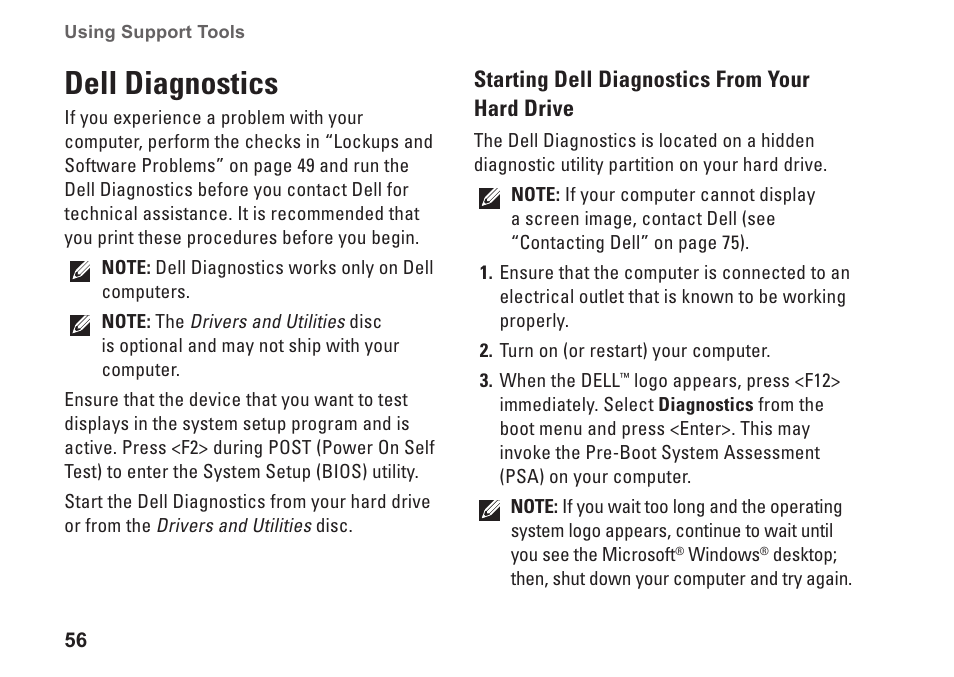 Dell diagnostics | Dell Inspiron 14R (N4010, Early 2010) User Manual | Page 58 / 94